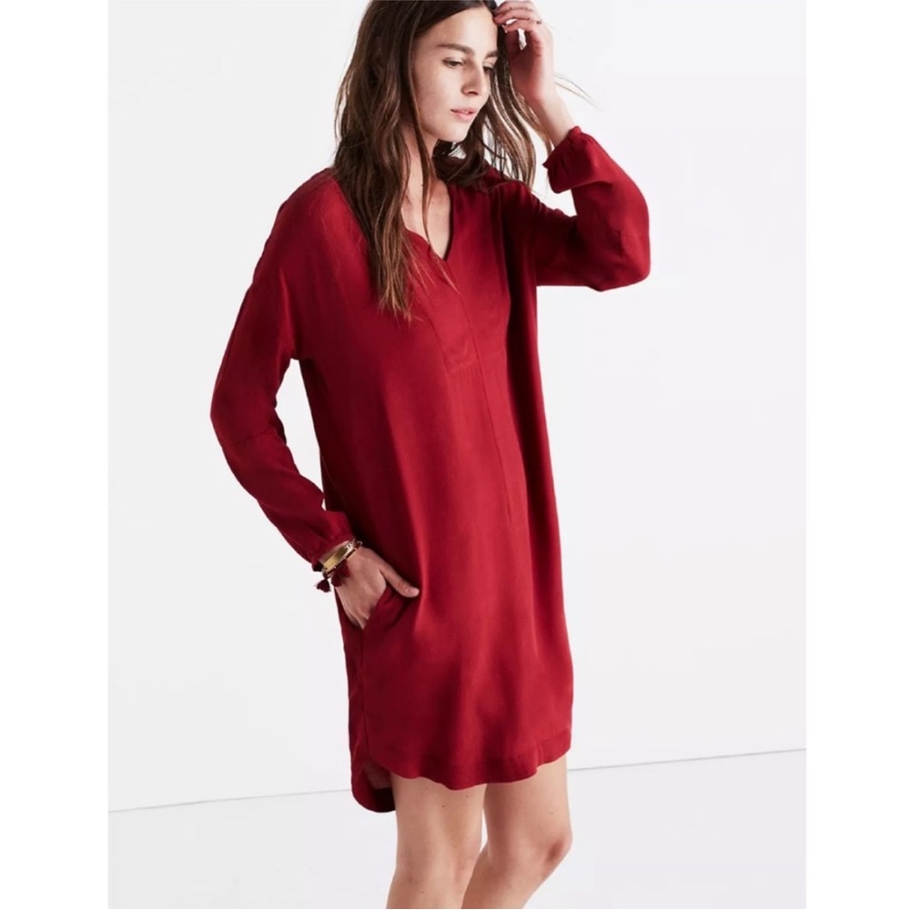 Madewell Du Jour 3/4 Sleeve Tunic Dress Cranberry Viscose Size XS